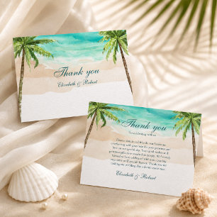 Cartão De Agradecimento Aquarela Casamento Praia Tropical e Palmeiras