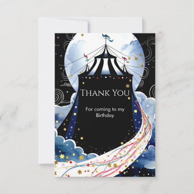 Cartão De Agradecimento Aquarela Circo de Aniversário Encantado (Frente)