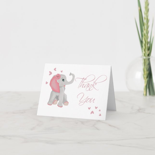 Cartão De Agradecimento Aquarela Cólvora Besca Elefante Rosa Aquarela (Frente)