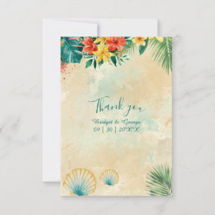 Cartão De Agradecimento Aquarela Conchas Havaí Floral Tropical Casamento