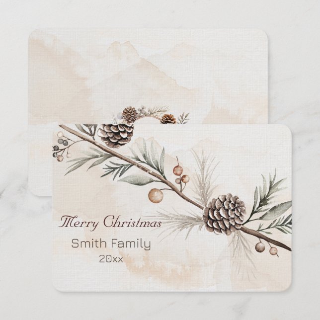 Cartão De Agradecimento Aquarela Cor neutra árvore de Natal (Frente/Verso)