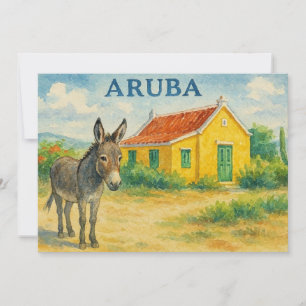 Cartão De Agradecimento Aquarela da Casa Cunucu e Burro de Aruba