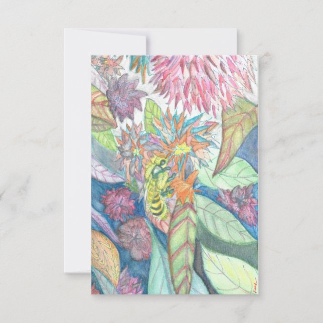 Cartão De Agradecimento Aquarela de abelhas e flores (Frente)