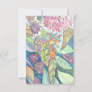 Cartão De Agradecimento Aquarela de abelhas e flores