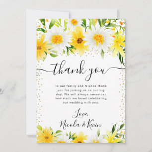 Cartão De Agradecimento Aquarela de Margaridas e Flores Amarelas Casamento