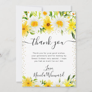 Cartão De Agradecimento Aquarela de Margaridas e Flores Amarelas Doce 16