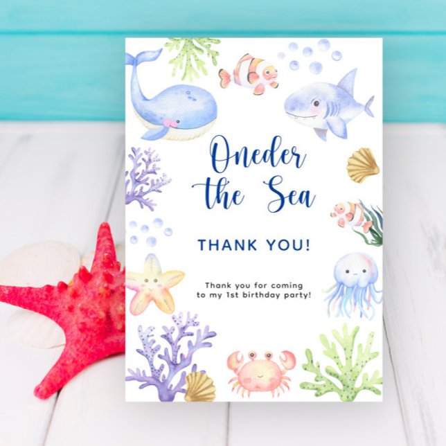 Cartão De Agradecimento Aquarela debaixo da primeira festa de aniversário  (Criador carregado)