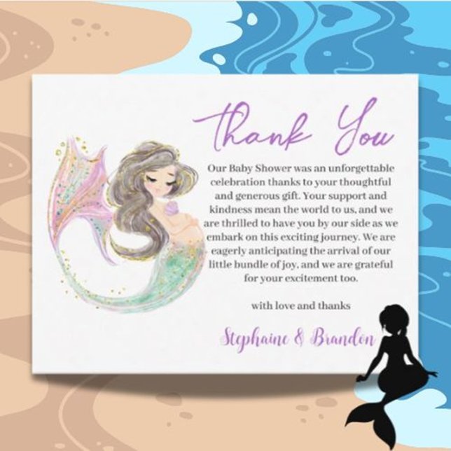 Cartão De Agradecimento Aquarela debaixo do mar, MERMAID Obrigado (Express heartfelt gratitude with this Ocean Watercolor Mermaid Mother to Be Thank You Card)