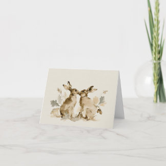 Cartão De Agradecimento Aquarela Dois Coelhos Floresta Outonal