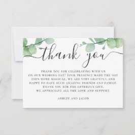 Cartão De Agradecimento Aquarela eucalipto. Casamento de letra elegante