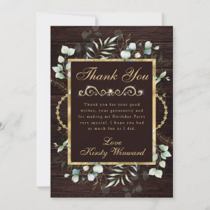 Cartão De Agradecimento Aquarela Eucalipto e Folhagens Aniversário