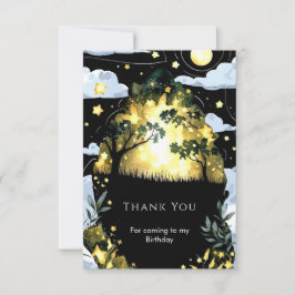 Cartão De Agradecimento Aquarela Fantasia de Aniversário Florestal