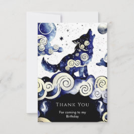 Cartão De Agradecimento Aquarela Fantasia Lobo Aniversário