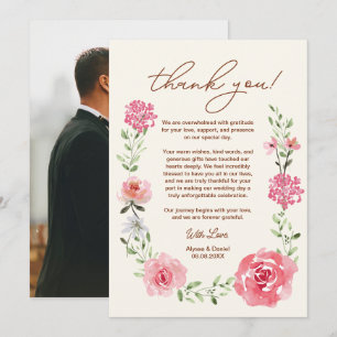 Cartão De Agradecimento Aquarela Floral Boho Foto Casamento
