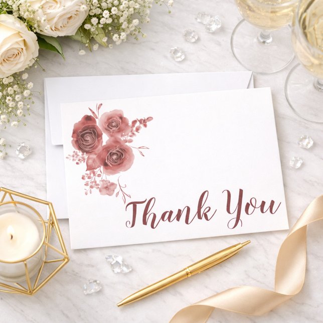 Cartão De Agradecimento Aquarela floral borgonha (Criador carregado)