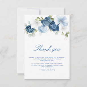 Cartão De Agradecimento Aquarela Floral em Azul Desbotado Script