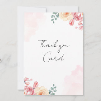 Cartão De Agradecimento Aquarela Floral Feliz Agradecimento| Bege Rosa 5x7