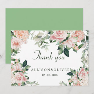 Cartão De Agradecimento Aquarela Floral Rosa Elegante