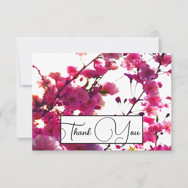 Cartão De Agradecimento Aquarela floral rosa primavera | Árvore em flor    (Frente)