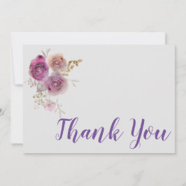 Cartão De Agradecimento Aquarela floral roxa