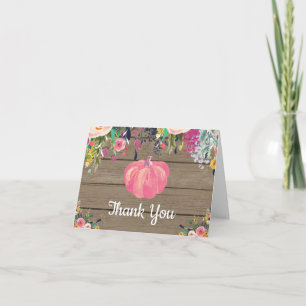Cartão De Agradecimento Aquarela Floral Rústico Outono Abóbora