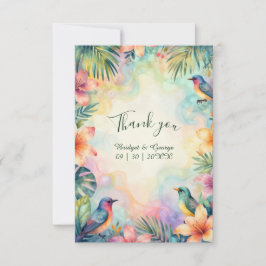 Cartão De Agradecimento Aquarela Floral Tropical aves Casamento Havaí