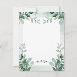 Cartão De Agradecimento Aquarela floral verde e branca