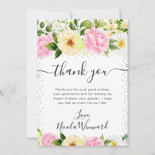 Cartão De Agradecimento Aquarela Flores Rosa e Amarelo Doce 16