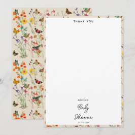 Cartão De Agradecimento Aquarela Flores Selvagens Chá de fraldas de Borbol