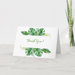 Cartão De Agradecimento Aquarela Folhas de Monstera Verde Tropical Casamen