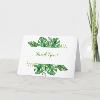 Cartão De Agradecimento Aquarela Folhas de Monstera Verde Tropical Casamen