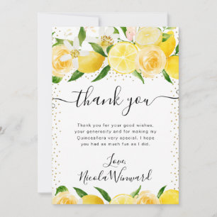 Cartão De Agradecimento Aquarela Limões e Flores Quinceanera