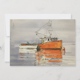 Cartão De Agradecimento Aquarela Maine Barco de Pesca Oceano Cinza Laranja