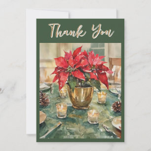 Cartão De Agradecimento Aquarela Poinsettia Vermelha Presente de Natal