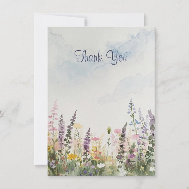 Cartão De Agradecimento Aquarela Prado de Flores Silvestres | Boho Rústico (Frente)
