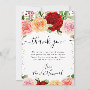 Cartão De Agradecimento Aquarela Rosas Vermelhas e Laranjas Flores Doce 16