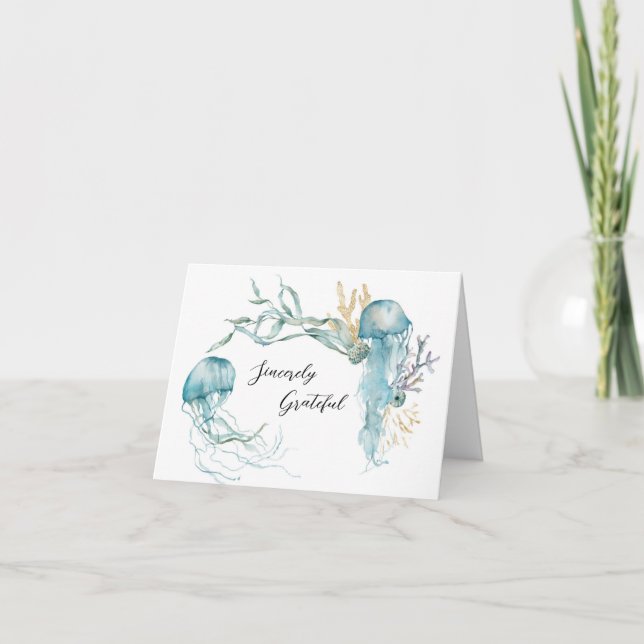 Cartão De Agradecimento Aquarela Sob O Mar Das águas-vivas Obrigado Cartõe (Frente)