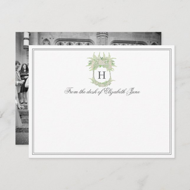 Cartão De Agradecimento Aquarela Verde e Branco Hydrangea Crest Foto (Frente/Verso)