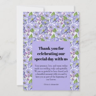 Cartão De Agradecimento Aquarela Violetas Roxas & Padrão Floral
