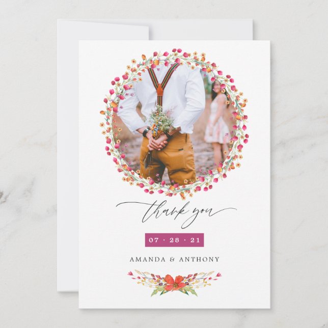 Cartão De Agradecimento Aquarelle Wildflower Photo (Frente)