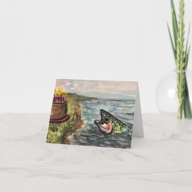 Cartão De Agradecimento Aqui está pescando um feliz aniversário (Frente)