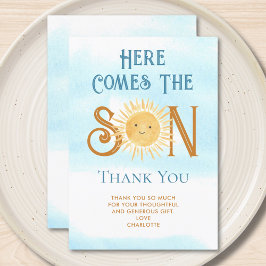 Cartão De Agradecimento Aqui Vem O Chá de fraldas Do Filho Obrigado