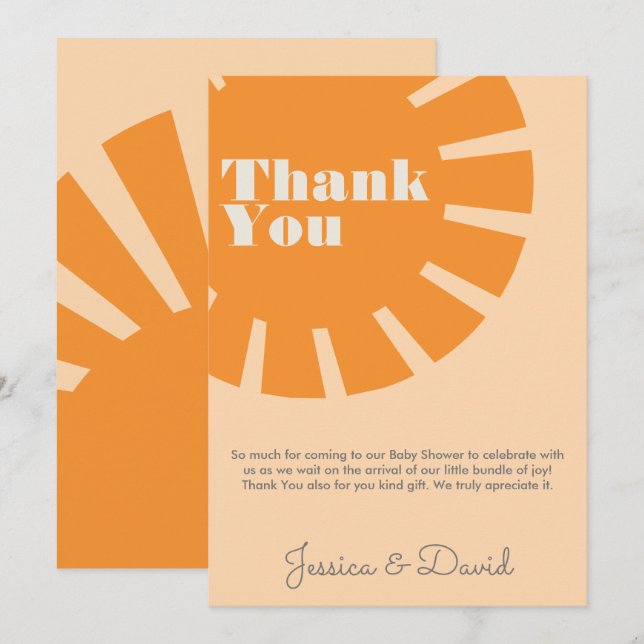 Cartão De Agradecimento Aqui vem o Chá de fraldas retrô do Sol (Frente/Verso)