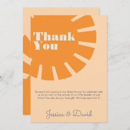 Cartão De Agradecimento Aqui vem o Chá de fraldas retrô do Sol