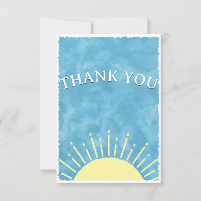 Cartão De Agradecimento Aqui Vem o Filho Aquarela Chá de Bebê Personalizad (Frente)