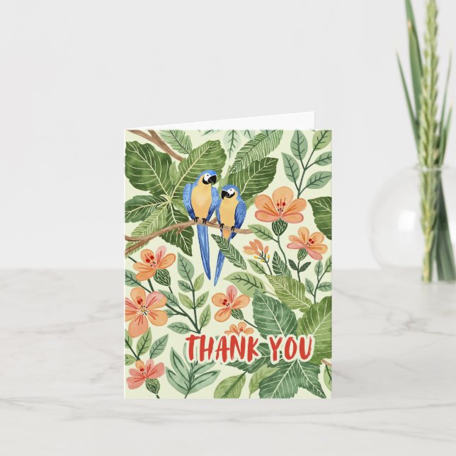 Cartão De Agradecimento Arara Selvagem Selva Tropical Aquarela (Frente)