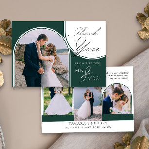 Cartão De Agradecimento Arch Multi Photo Elegant Calliografia Emerald Gree