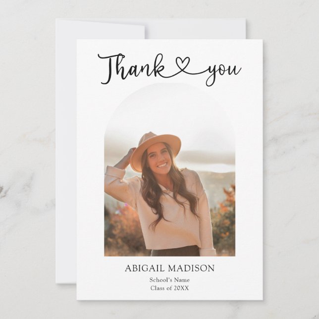 Cartão De Agradecimento Arch Photo Script with Heart Graduation (Frente)