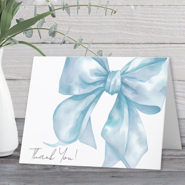 Cartão De Agradecimento Arco Azul Elegante Personalizado Obrigado (Personalized Elegant Blue Bow Thank You )