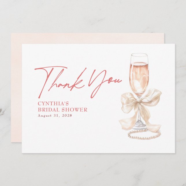 Cartão De Agradecimento Arco branco elegante Chá de panela Prosecco Obriga (Frente/Verso)